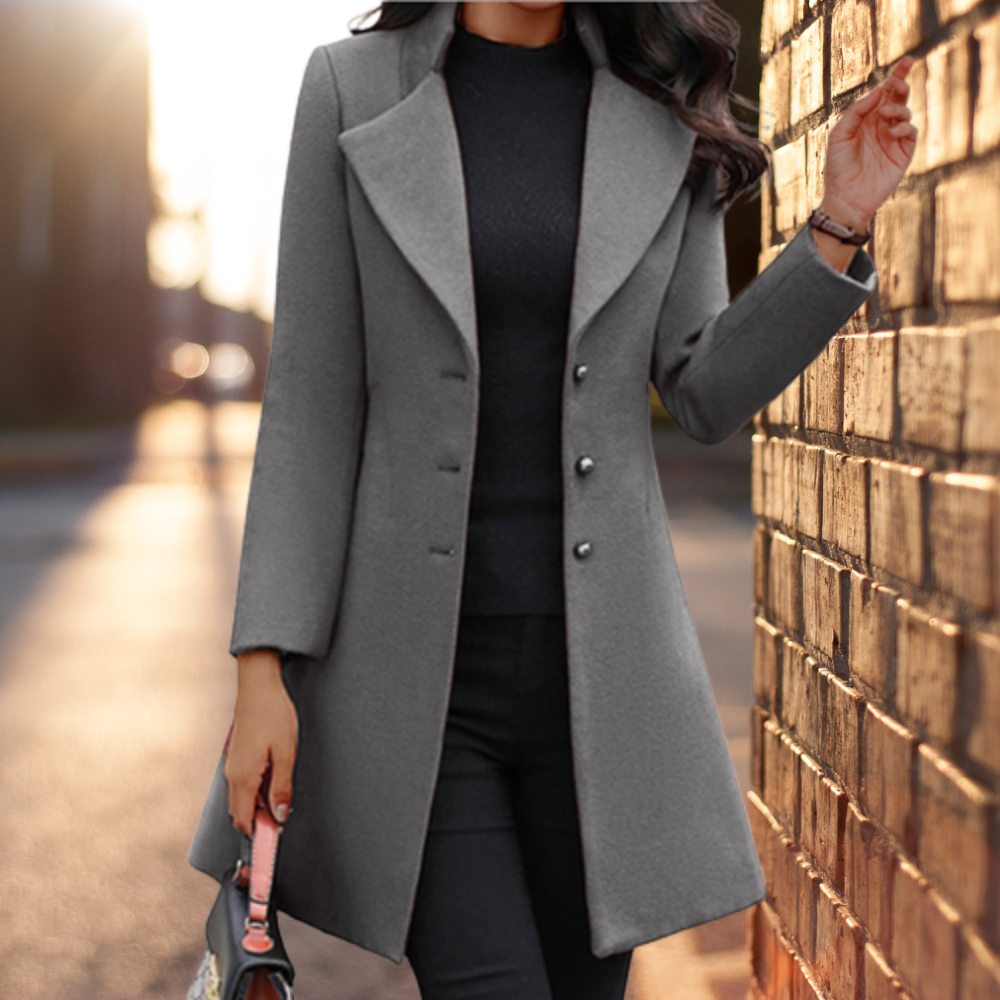 Dames Lange Jas Wolmix Tailored Fit voor Herfst en Winter 2