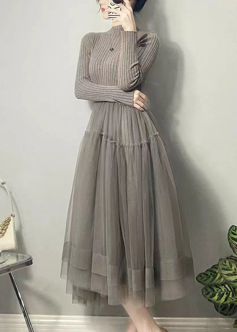 Dames Lange Jurk Asymmetrisch Met Tule Patchwork 2