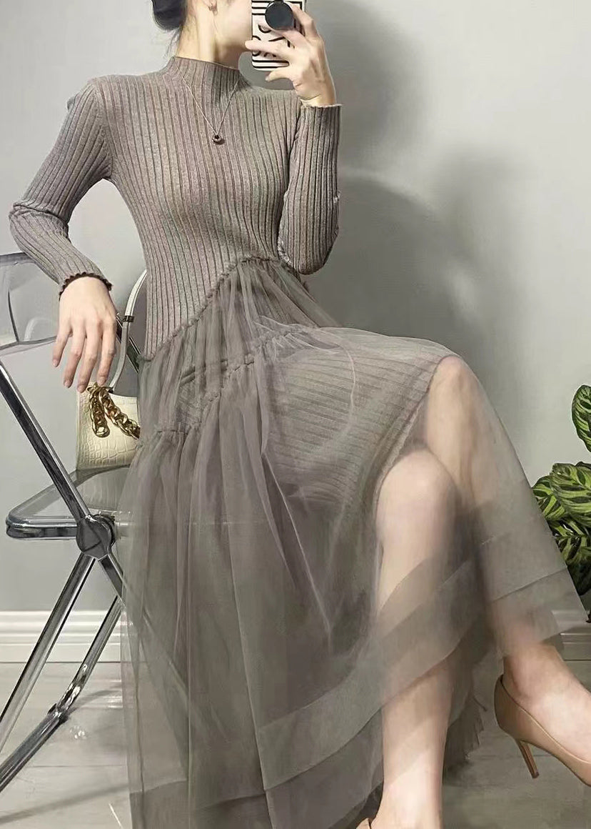 Dames Lange Jurk Asymmetrisch Met Tule Patchwork 4