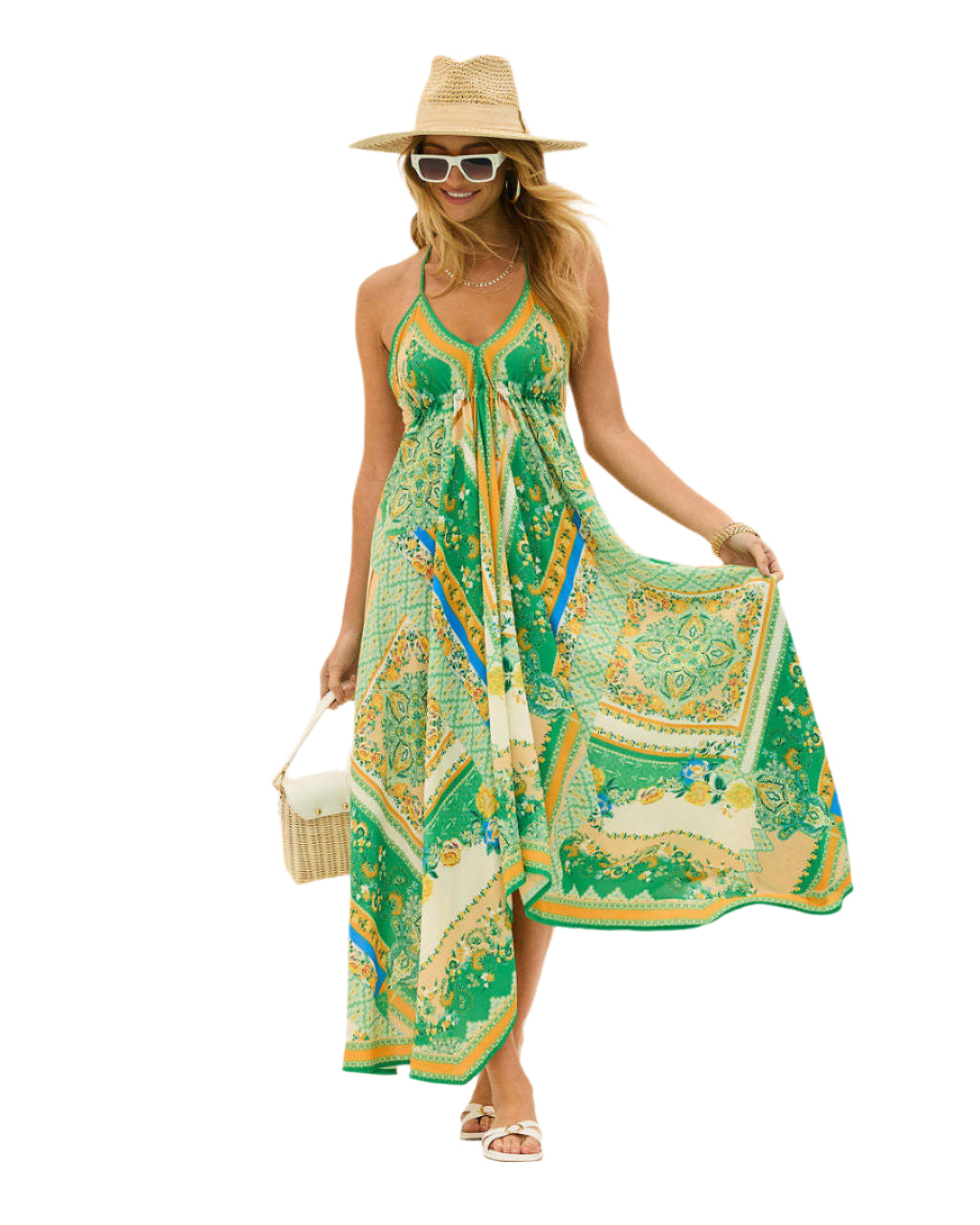 Dames Lange Jurk V-Hals Bohemian Stijl Zachte Ademend Stof 0