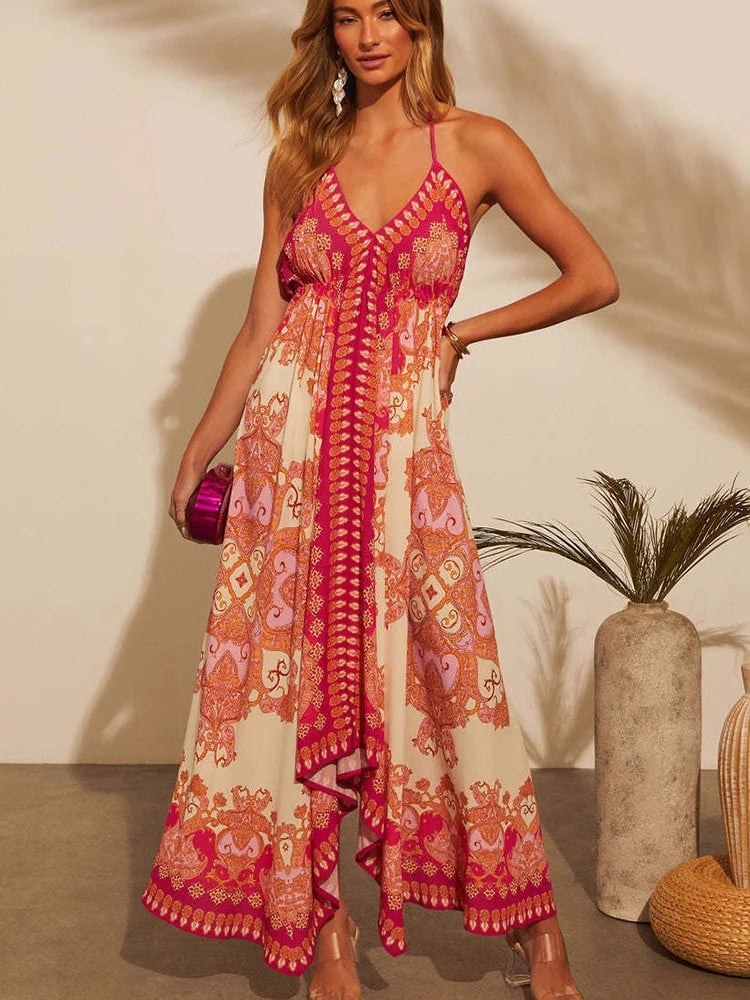 Dames Lange Jurk V-Hals Bohemian Stijl Zachte Ademend Stof 8