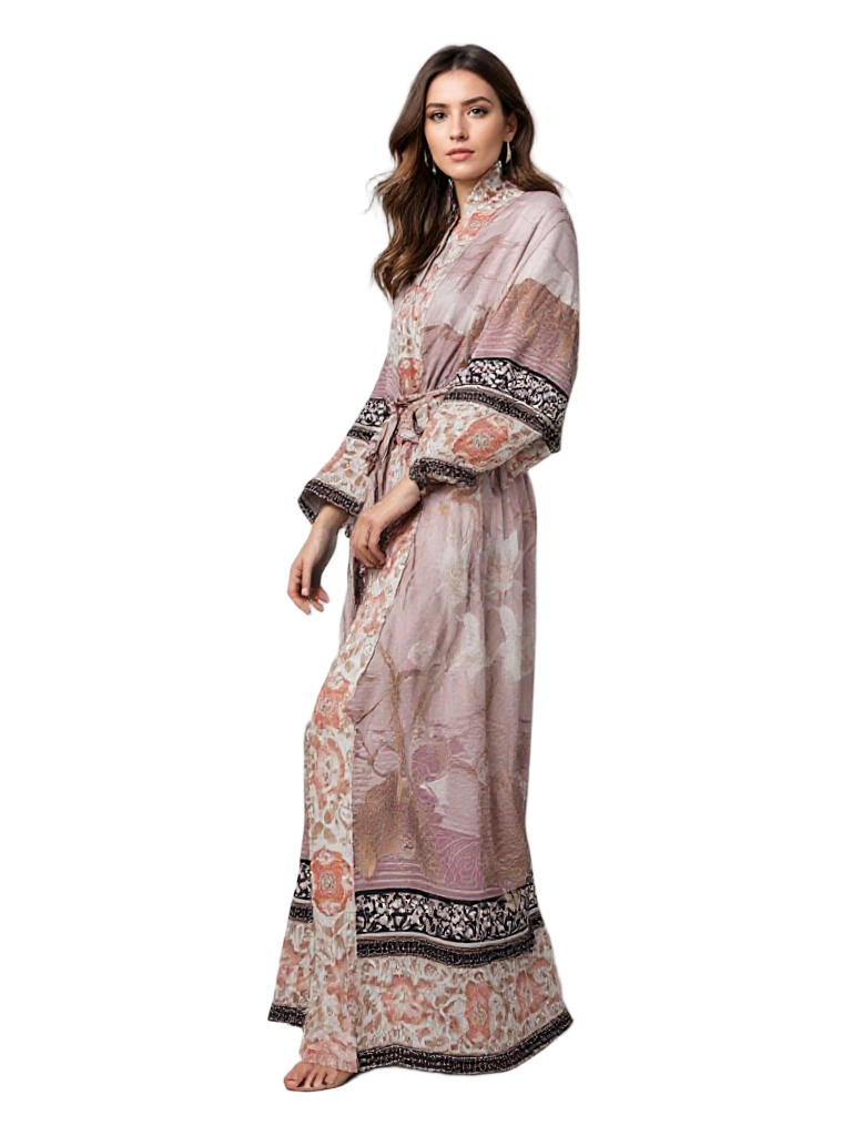 Dames Lange Kimono Bloemenprint Vloeiende Stijl 0