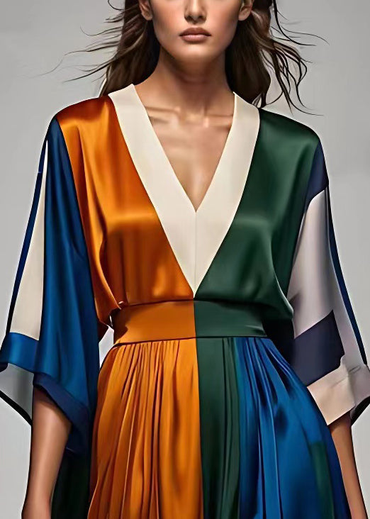 Dames Lange Maxi Jurk V-hals Hoge Taille Met Halve Mouwen 2