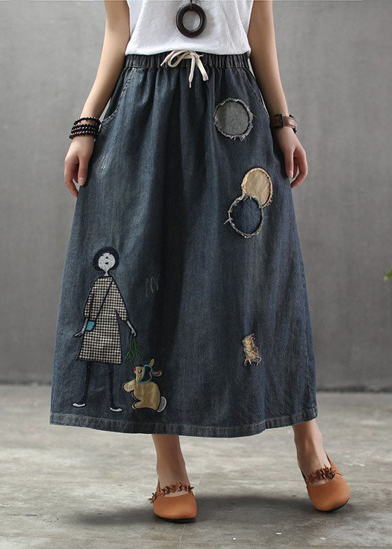 Dames Lange Rok Met Elastische Taille En Geborduurde Details 1