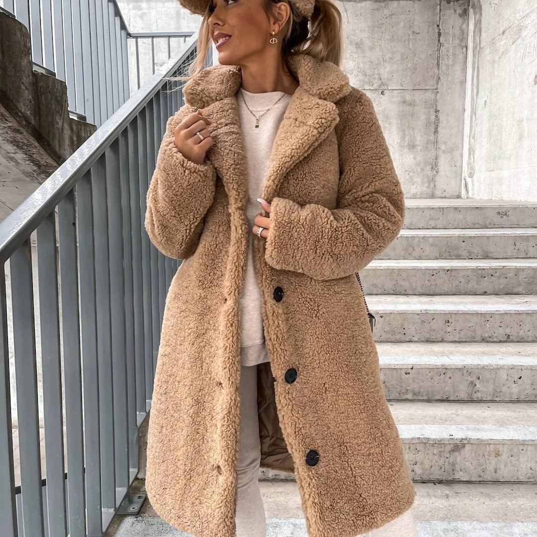 Dames Lange Teddy Coat Oversized Pasvorm 0