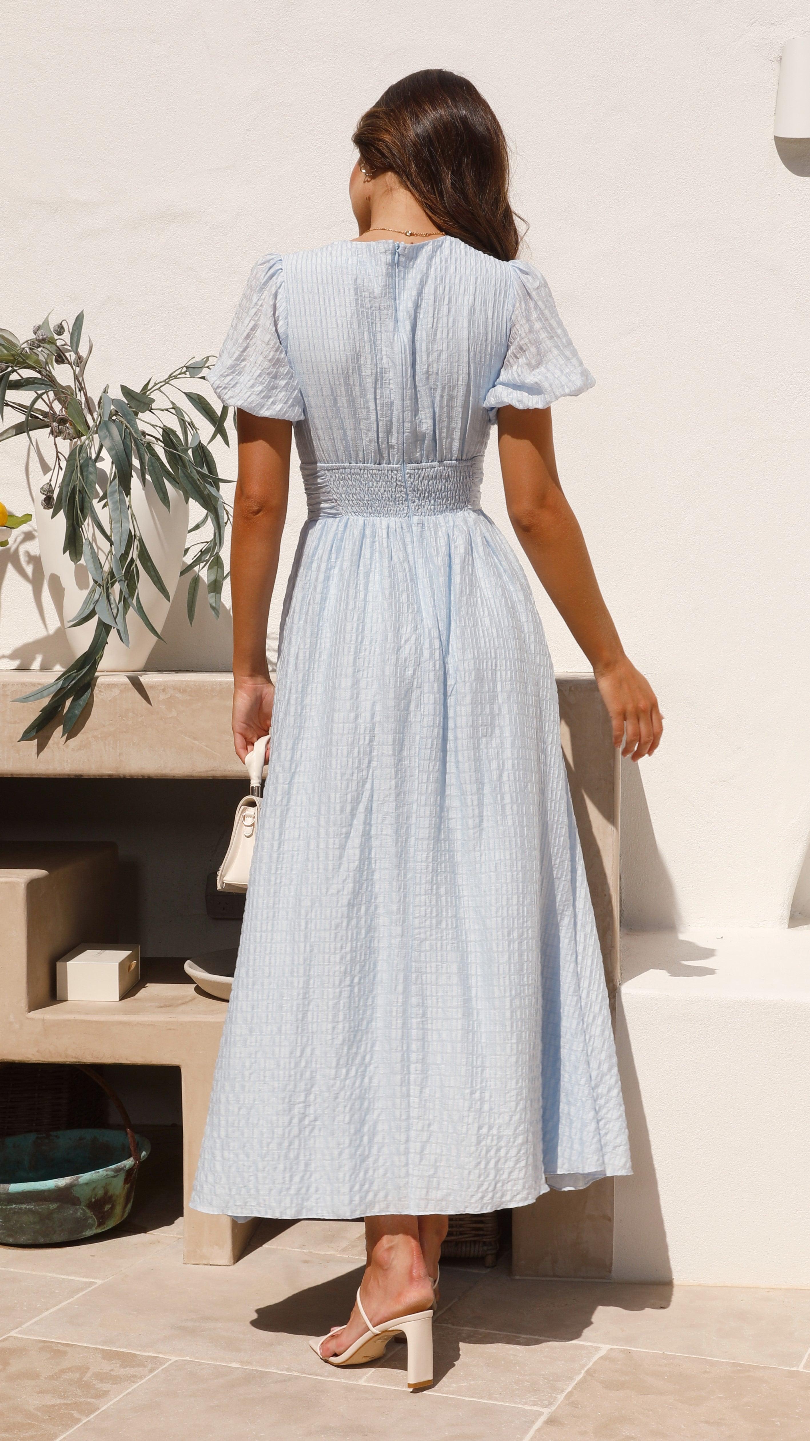 Dames Lange Zomerjurk V-hals met Puff Mouwen en Knoopsluiting 3