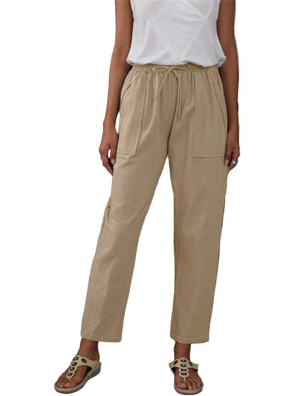 Dames Loungebroek met Elastische Taille en Zak van Katoen en Linnen 1