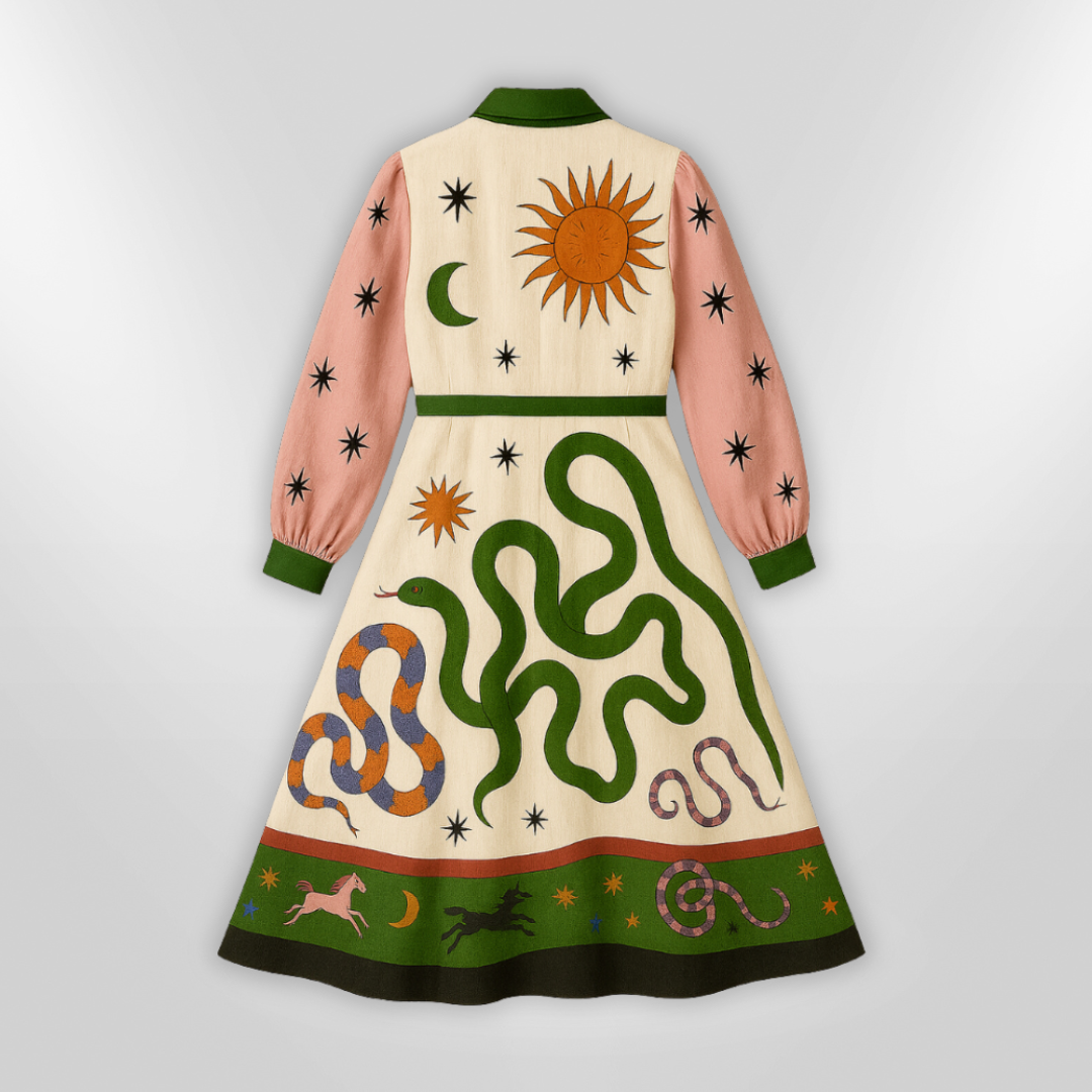 Dames Maxi Jurk Artistiek Print Viscose Met Ceintuur Lange Mouwen 4