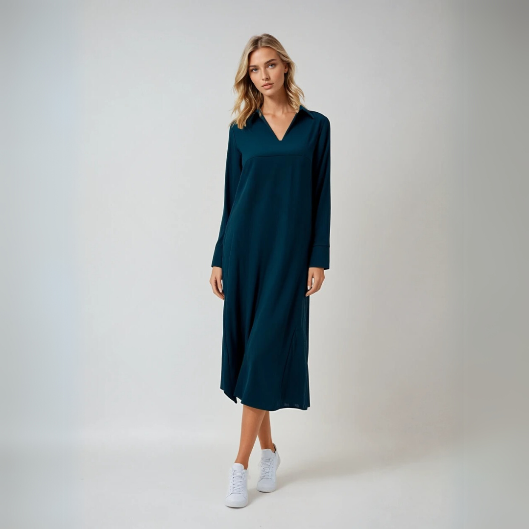 Dames Maxi Jurk Elegante Lange Mouwen Luxe Stof 1