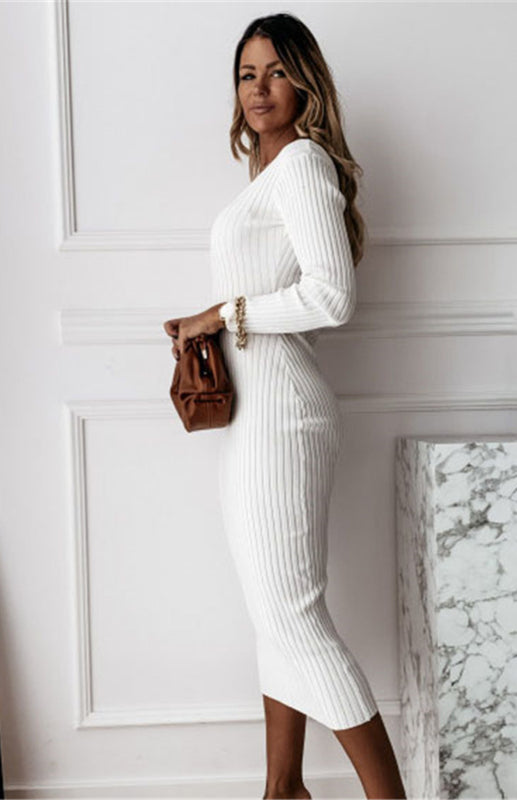 Dames Maxi Jurk Lange Mouwen Effen Kleur 2