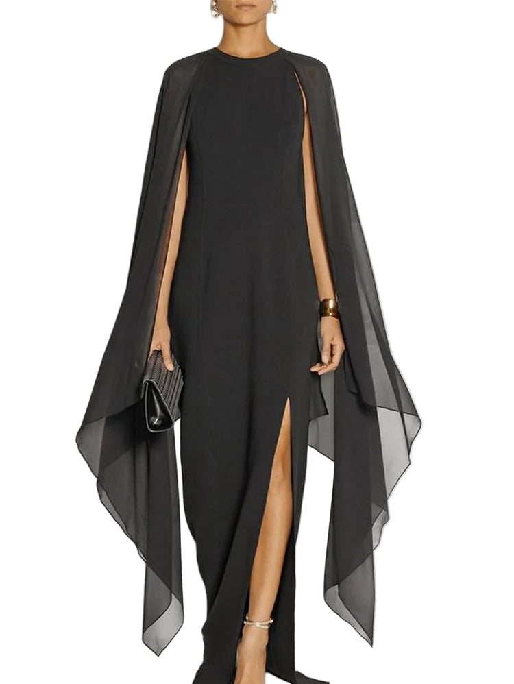 Dames Maxi Jurk Met Dijsplitzoom En Mantelmouwen - Trendy Lange Jurk Voor Zomer Events 0