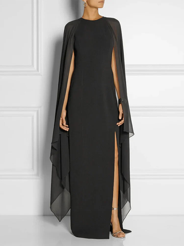Dames Maxi Jurk Met Dijsplitzoom En Mantelmouwen - Trendy Lange Jurk Voor Zomer Events 1
