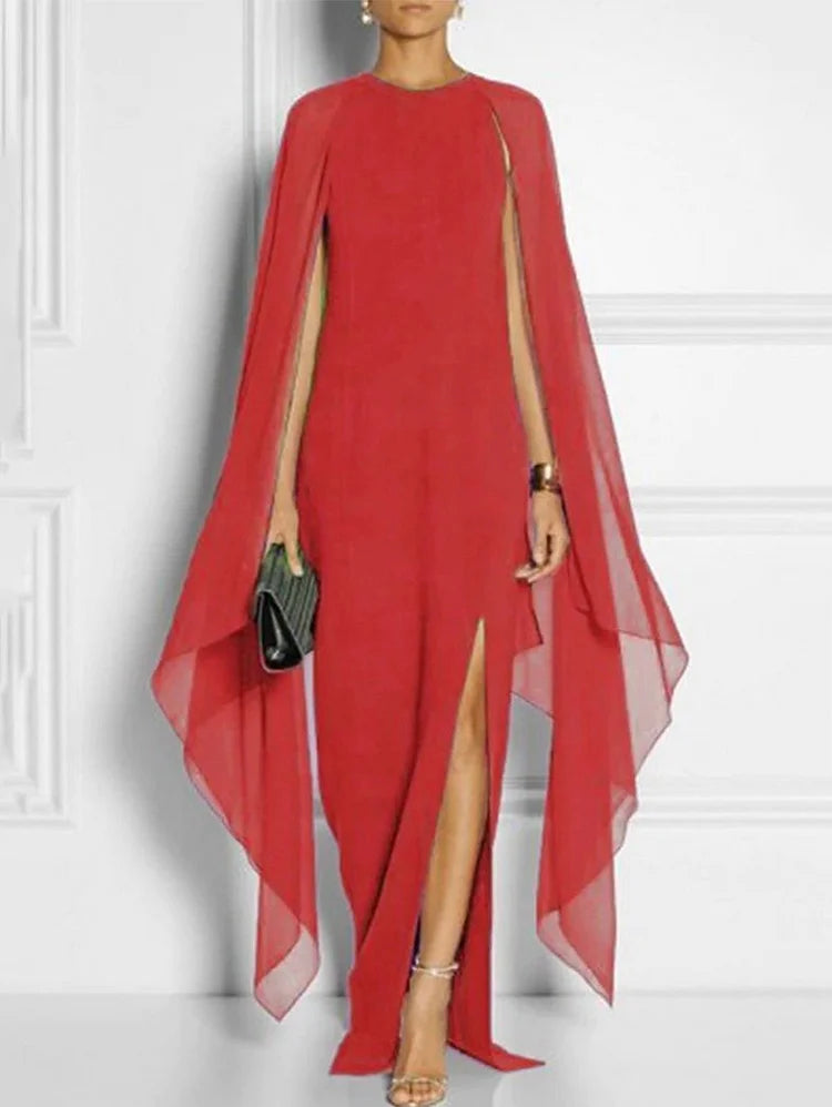 Dames Maxi Jurk Met Dijsplitzoom En Mantelmouwen - Trendy Lange Jurk Voor Zomer Events 4