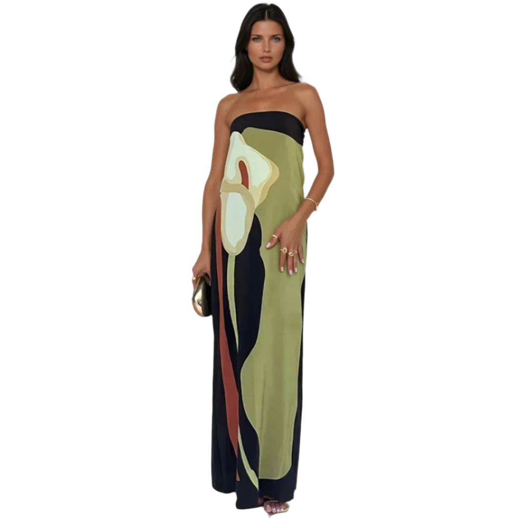Dames Maxi Jurk Strapless Abstracte Print Lichtgewicht voor Zomer 0