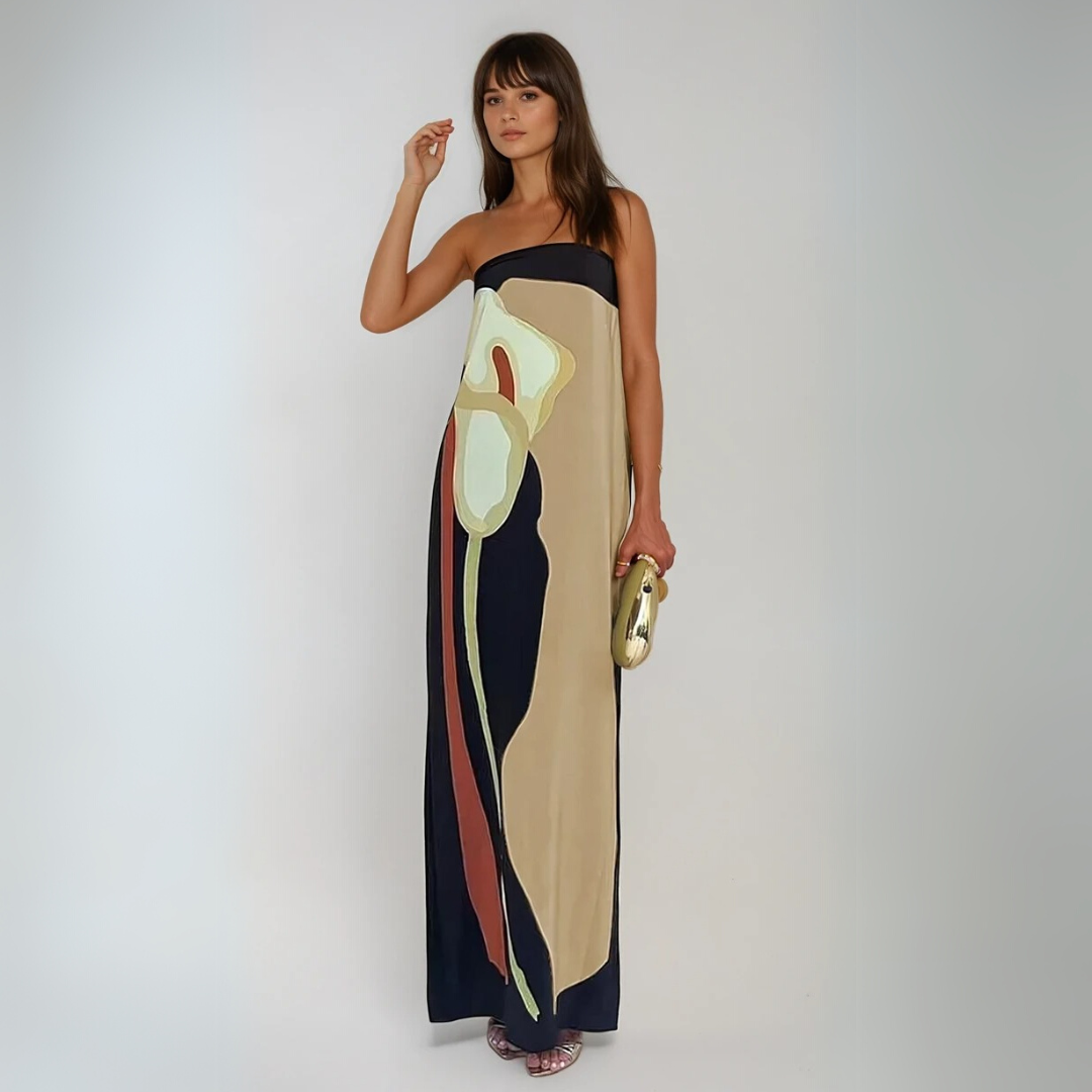 Dames Maxi Jurk Strapless Abstracte Print Lichtgewicht voor Zomer 1