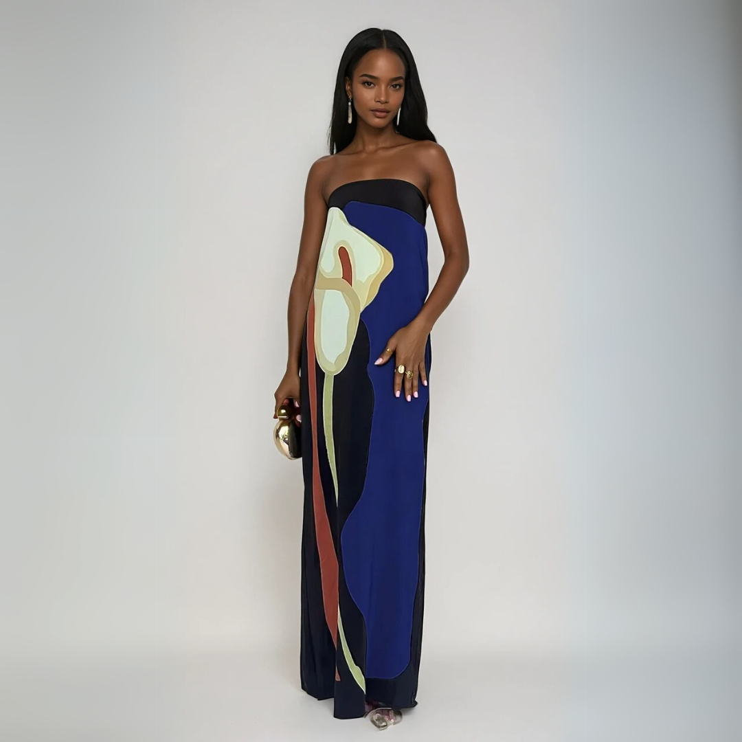 Dames Maxi Jurk Strapless Abstracte Print Lichtgewicht voor Zomer 2