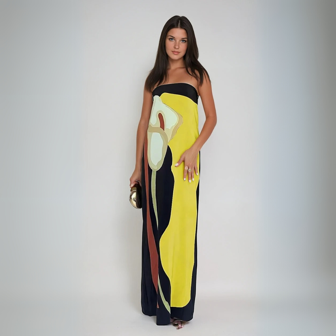 Dames Maxi Jurk Strapless Abstracte Print Lichtgewicht voor Zomer 4