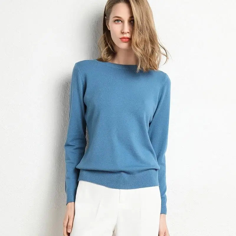 Dames Merino Wol Trui O-Hals Pullover Lange Mouwen 0