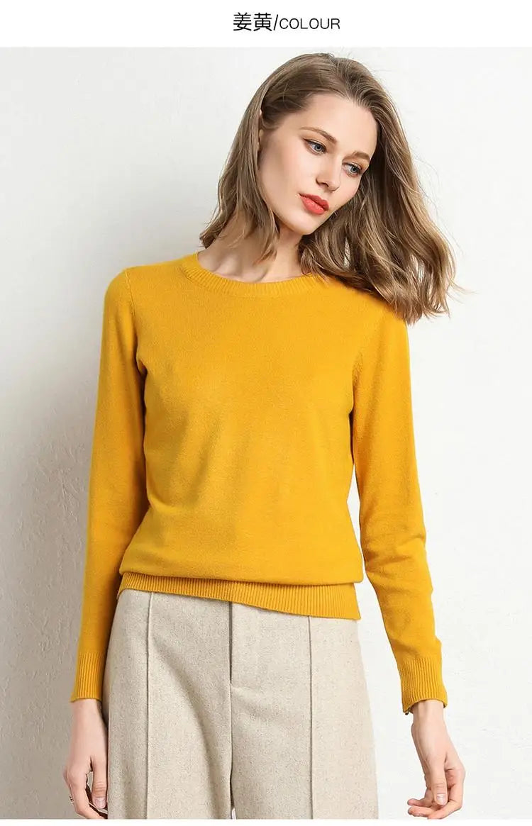Dames Merino Wol Trui O-Hals Pullover Lange Mouwen 11