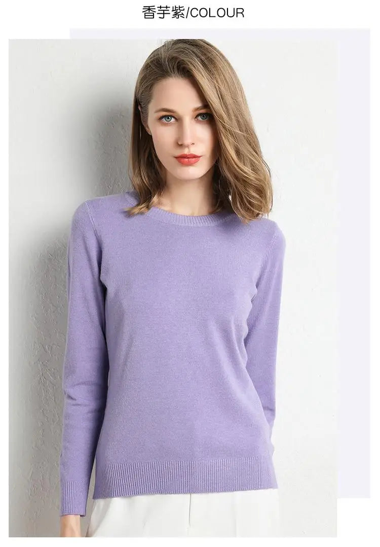 Dames Merino Wol Trui O-Hals Pullover Lange Mouwen 13
