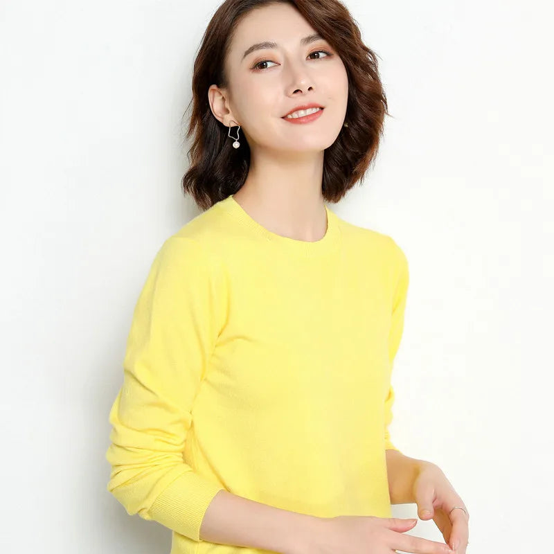Dames Merino Wol Trui O-Hals Pullover Lange Mouwen 15