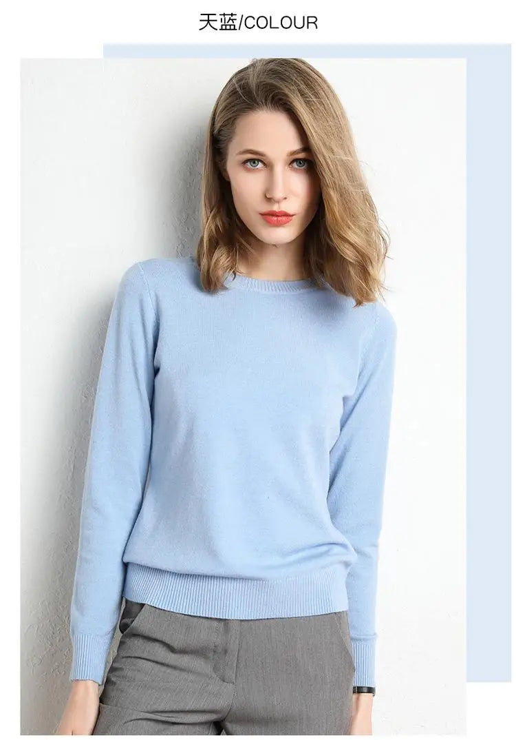 Dames Merino Wol Trui O-Hals Pullover Lange Mouwen 16