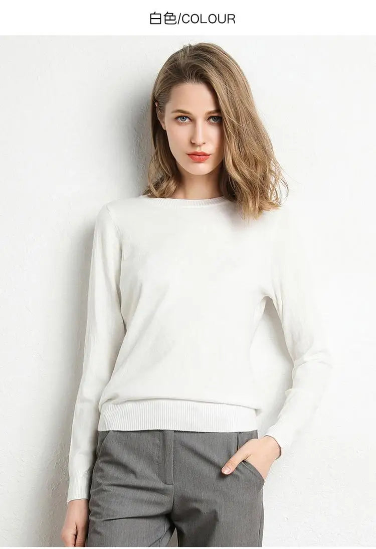 Dames Merino Wol Trui O-Hals Pullover Lange Mouwen 18