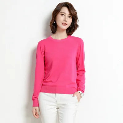 Dames Merino Wol Trui O-Hals Pullover Lange Mouwen 20