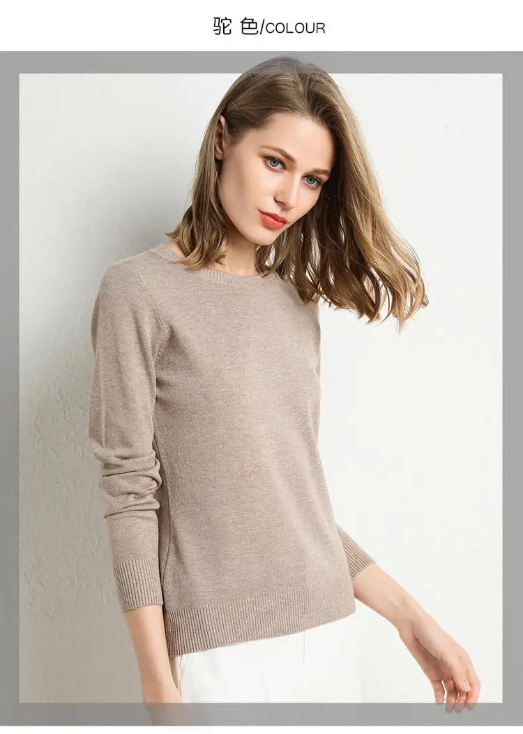 Dames Merino Wol Trui O-Hals Pullover Lange Mouwen 22