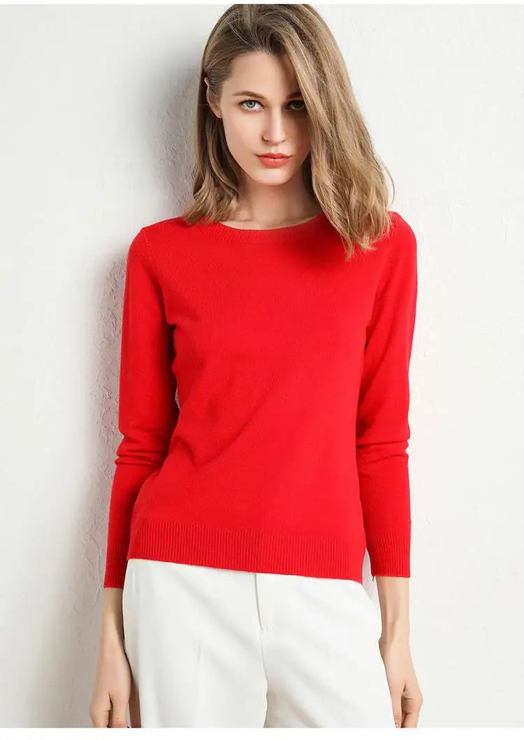 Dames Merino Wol Trui O-Hals Pullover Lange Mouwen 9