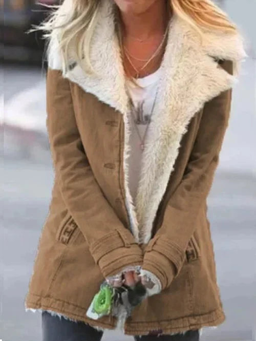 Dames Mid-Length Coat Met Faux Shearling Voering 1