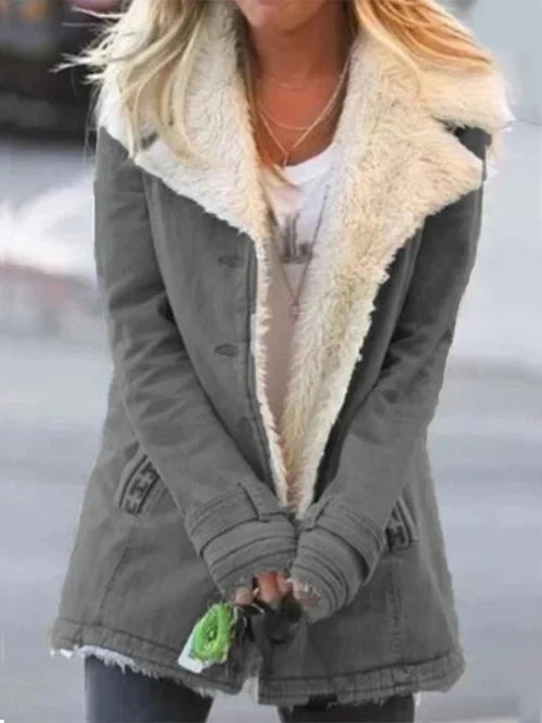 Dames Mid-Length Coat Met Faux Shearling Voering 2