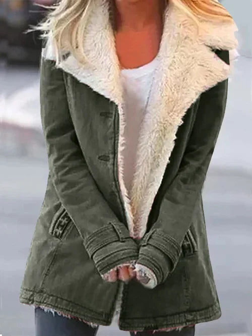 Dames Mid-Length Coat Met Faux Shearling Voering 3