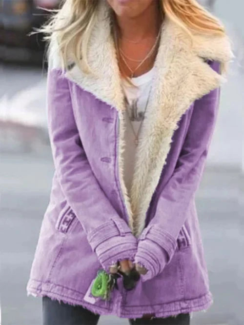 Dames Mid-Length Coat Met Faux Shearling Voering 5
