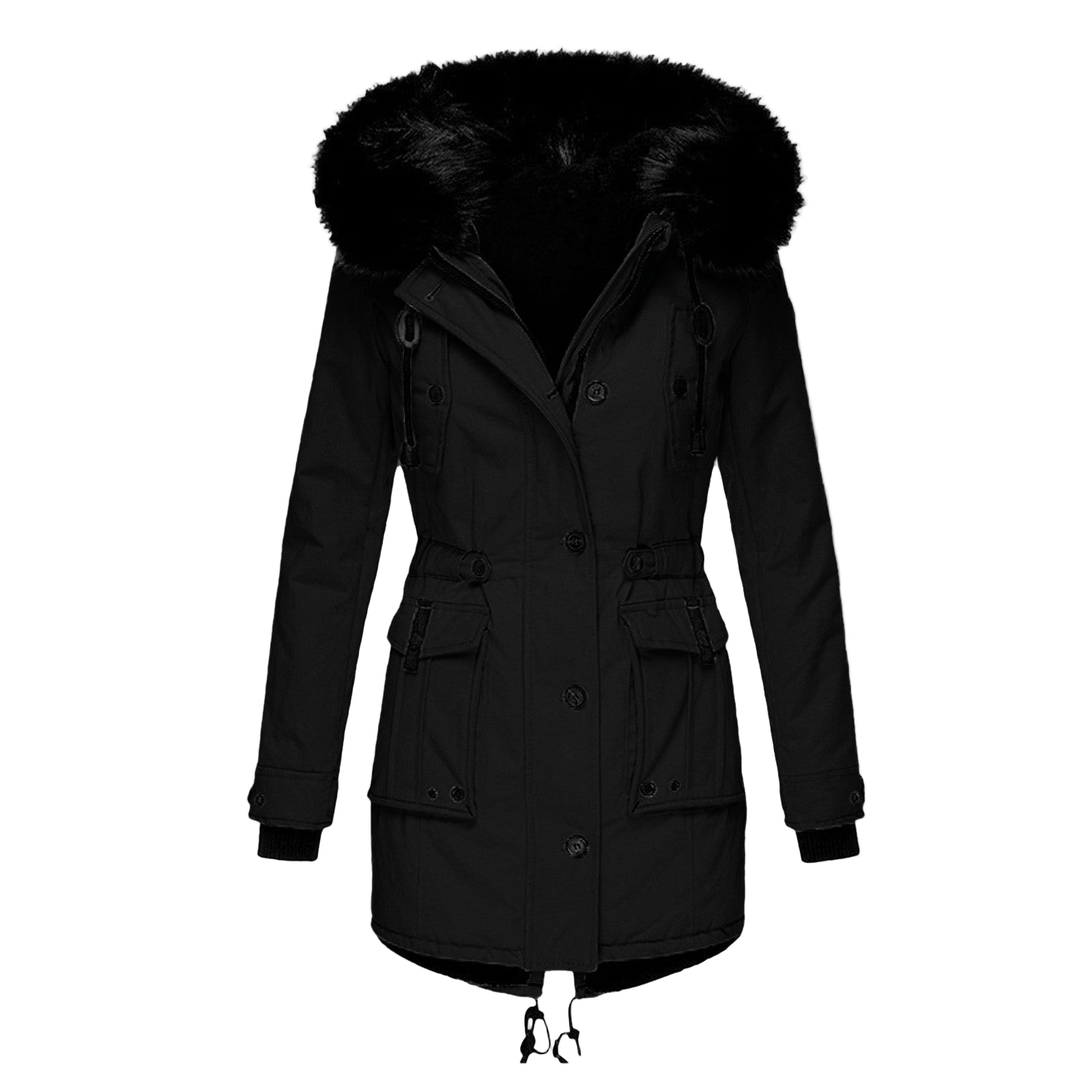Dames Mid-Length Jas met Faux Fur Kap en Aansnoer Taille 0