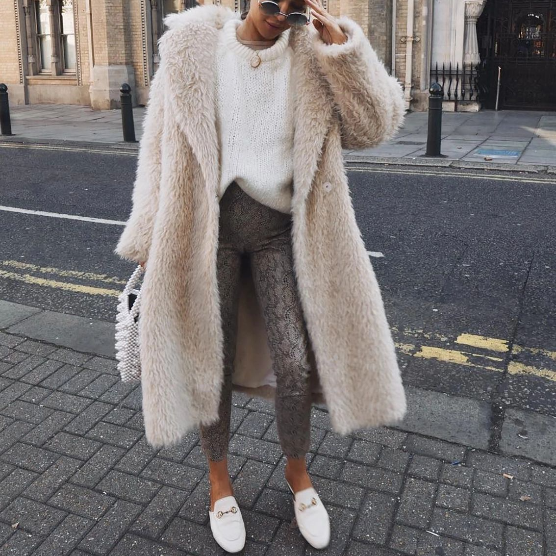 Dames Mid-Length Jas van Nepbont met Oversized Pasvorm 0