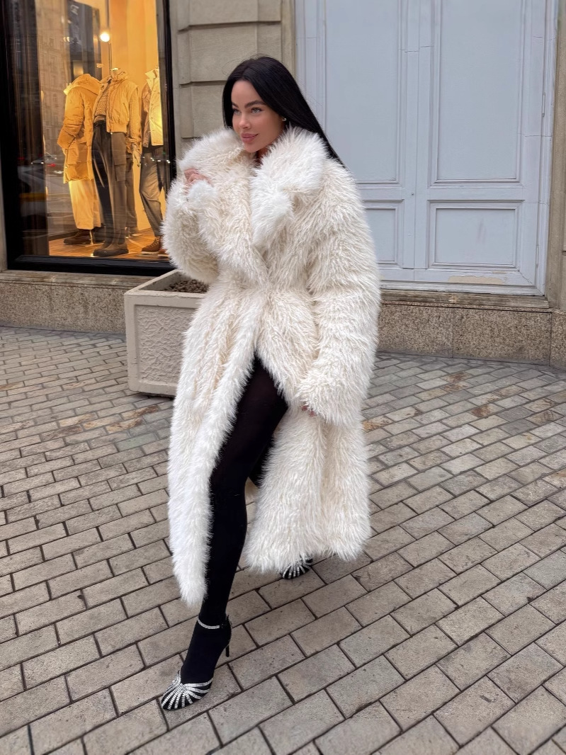 Dames Mid-Length Jas van Nepbont met Oversized Pasvorm 1