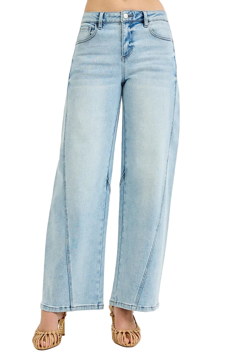 Dames Mid Rise Barrel Jeans Met Klassieke Pasvorm 0