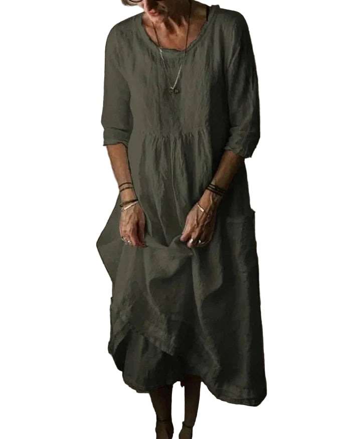 Dames Midi Dress Vintage-Inspiratie Katoen-Linnen 1
