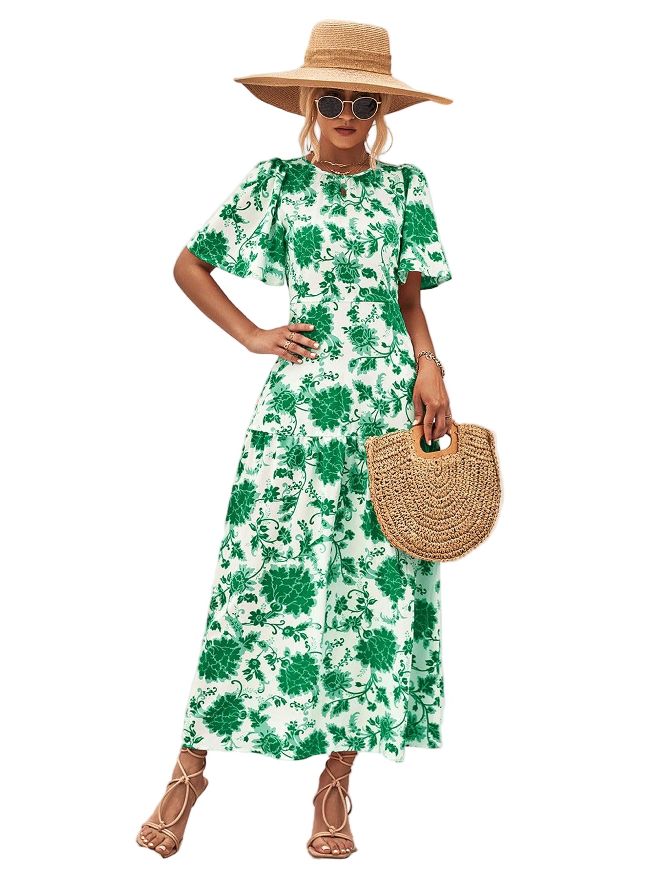 Dames Midi Jurk Bloemenprint Ronde Hals A-Lijn Polyester 0