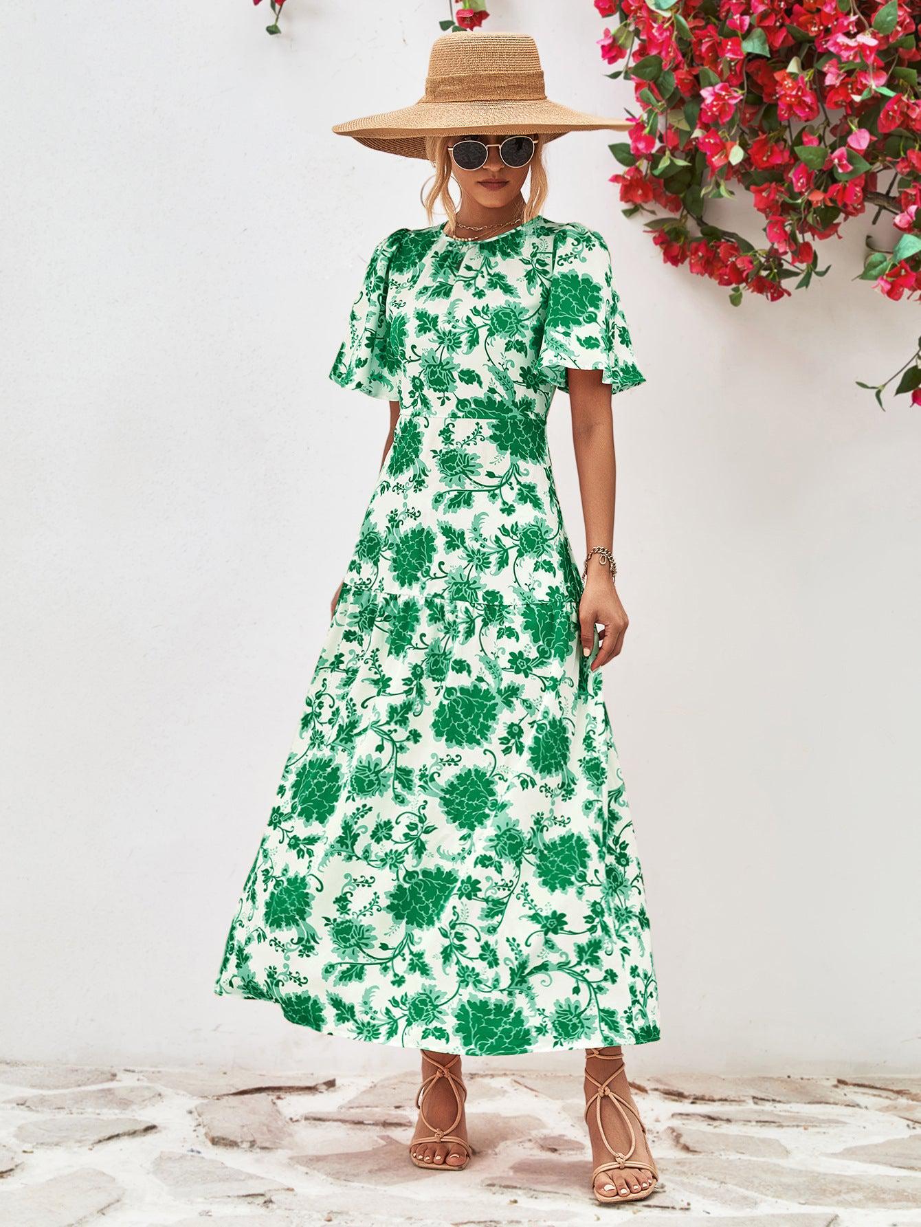 Dames Midi Jurk Bloemenprint Ronde Hals A-Lijn Polyester 2