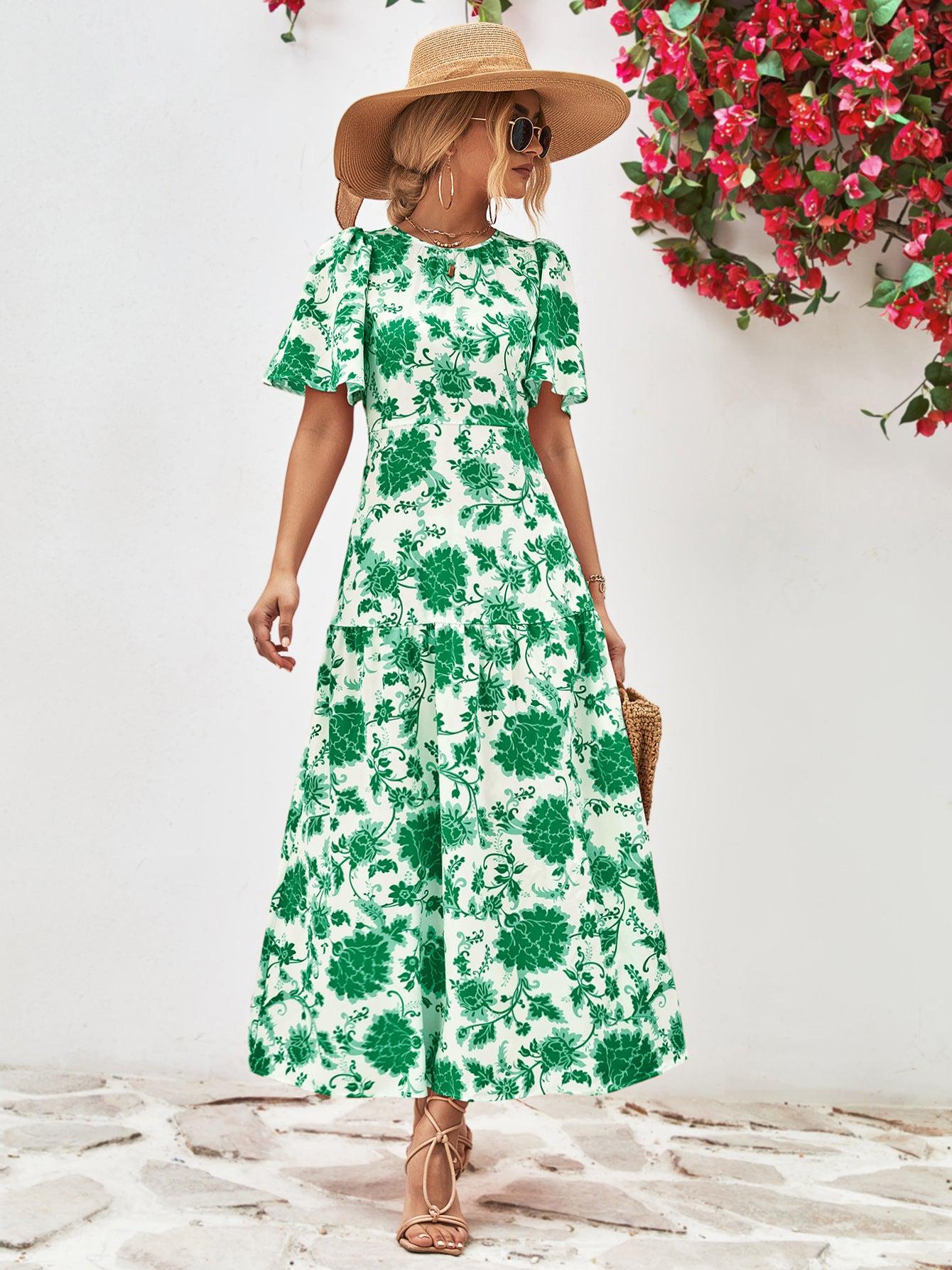 Dames Midi Jurk Bloemenprint Ronde Hals A-Lijn Polyester 3