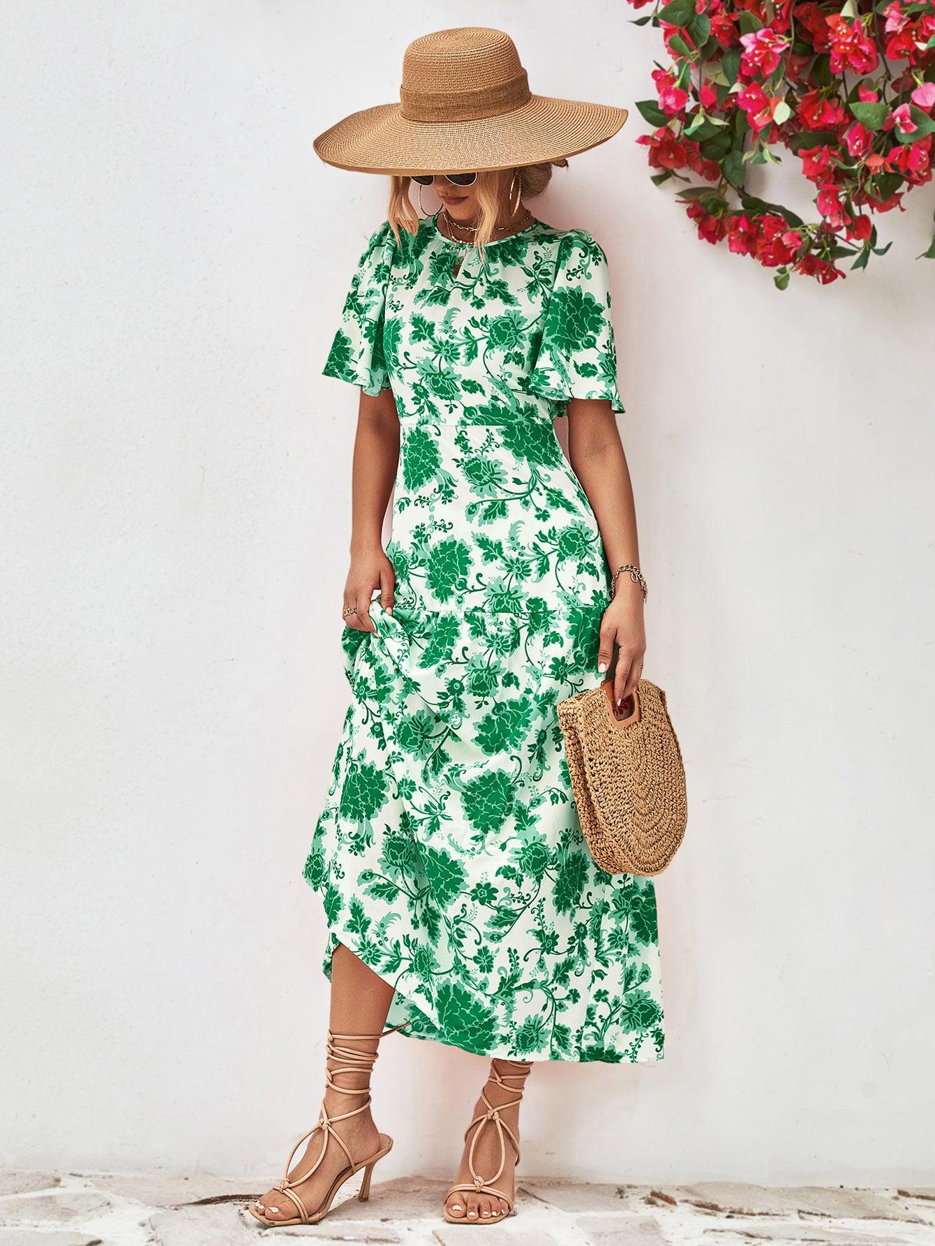 Dames Midi Jurk Bloemenprint Ronde Hals A-Lijn Polyester 4