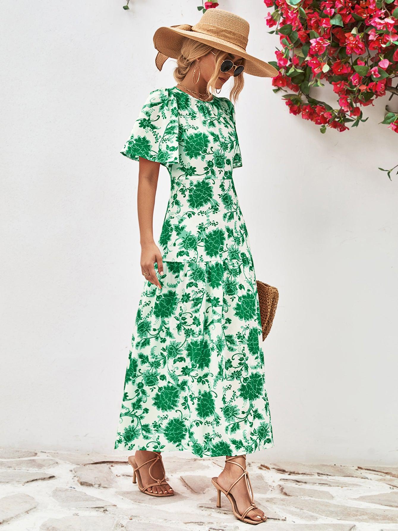 Dames Midi Jurk Bloemenprint Ronde Hals A-Lijn Polyester 5