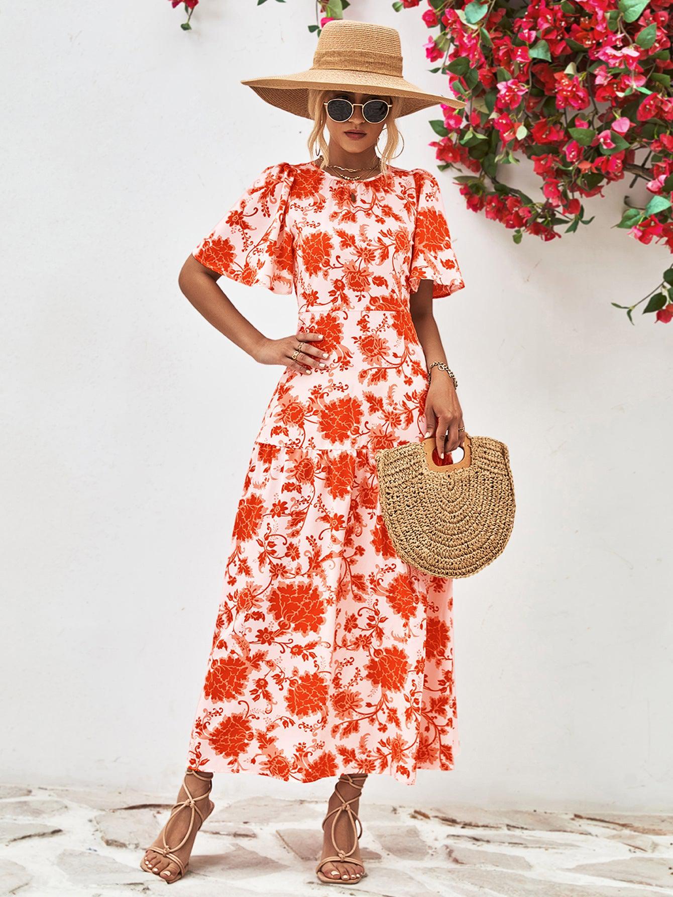Dames Midi Jurk Bloemenprint Ronde Hals A-Lijn Polyester 6