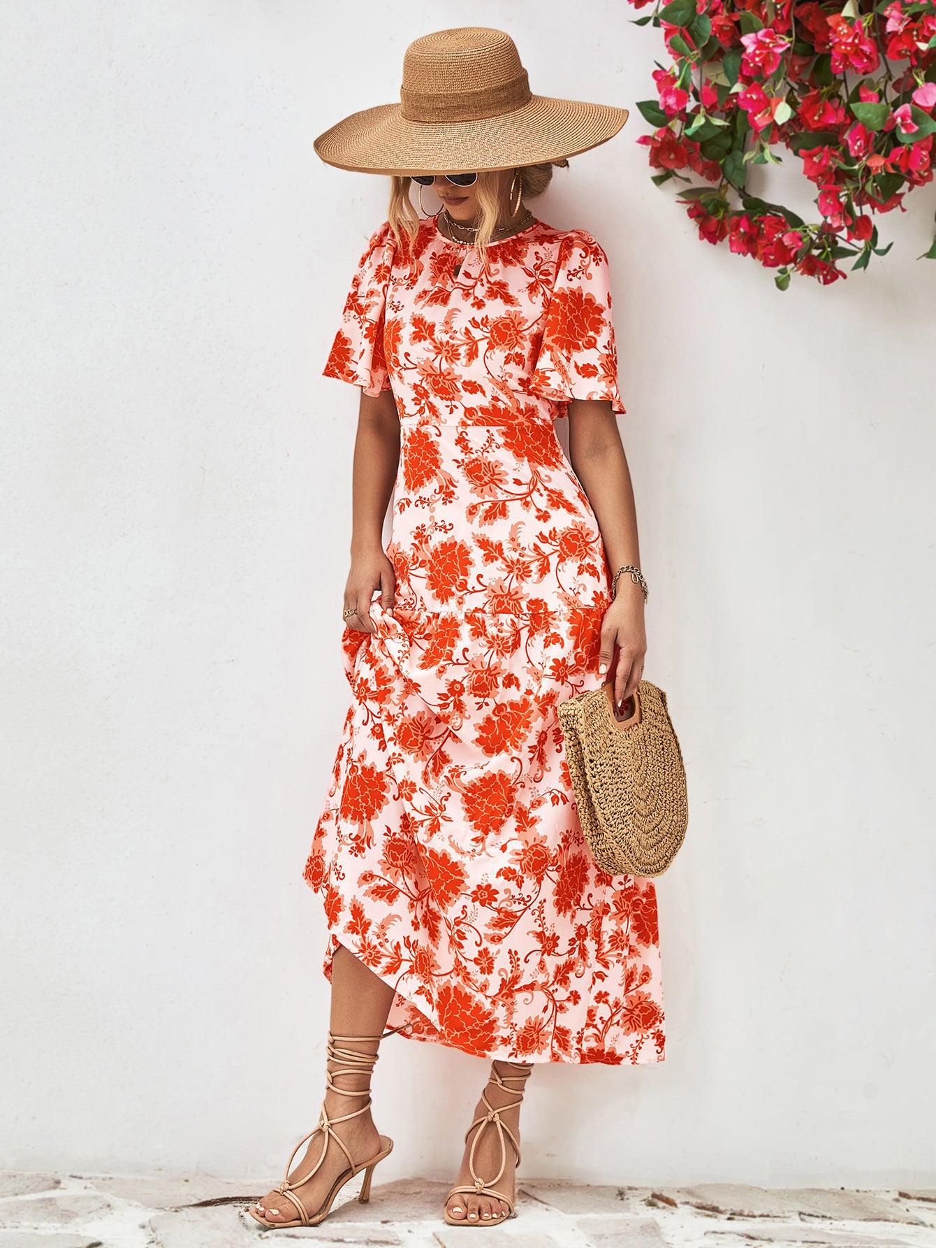 Dames Midi Jurk Bloemenprint Ronde Hals A-Lijn Polyester 7
