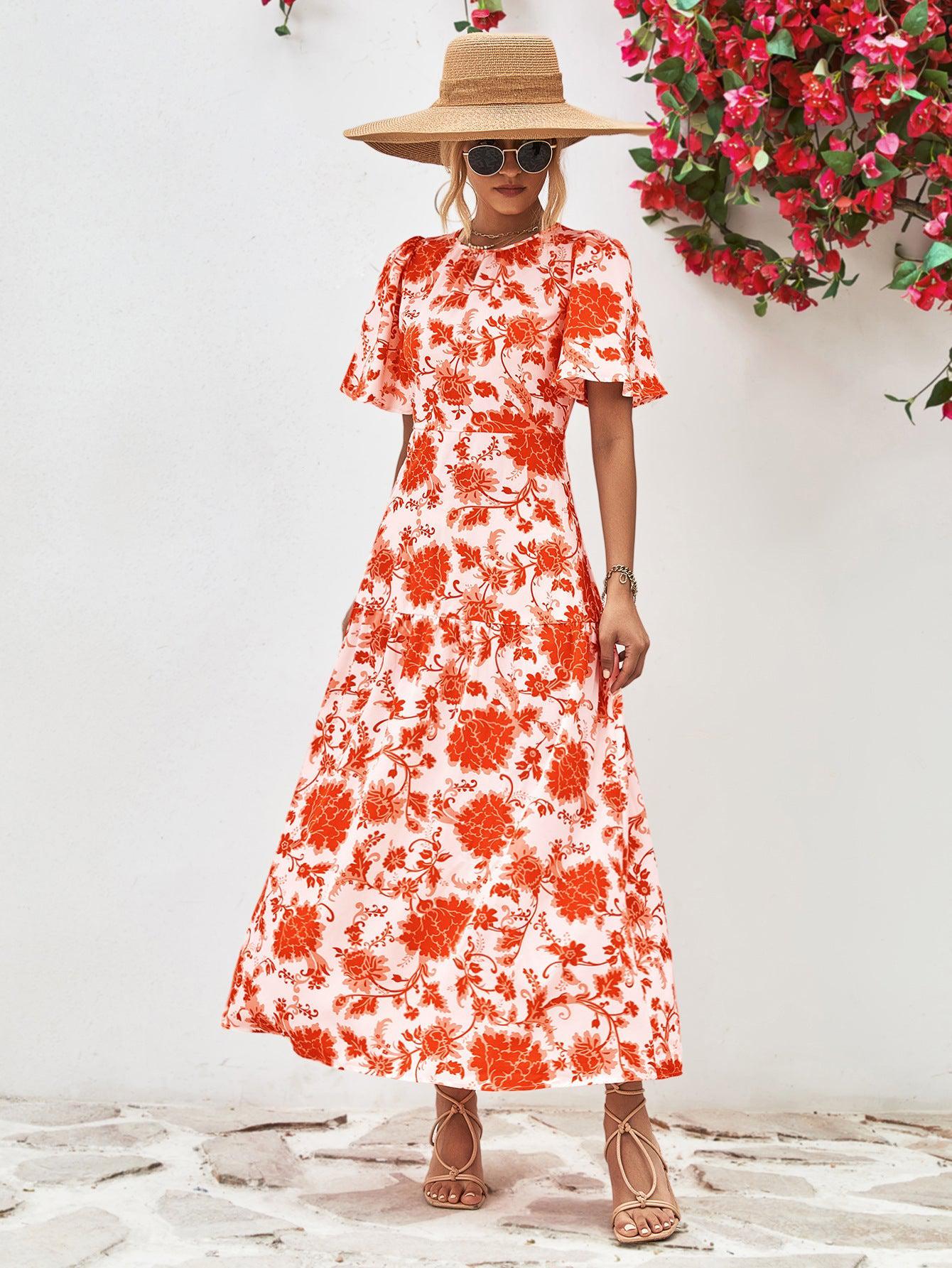 Dames Midi Jurk Bloemenprint Ronde Hals A-Lijn Polyester 8