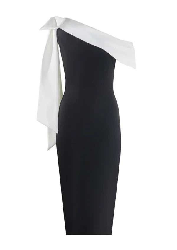 Dames Midi Jurk Eén Schouder Bandage Stof Feestelijke Kleding 0