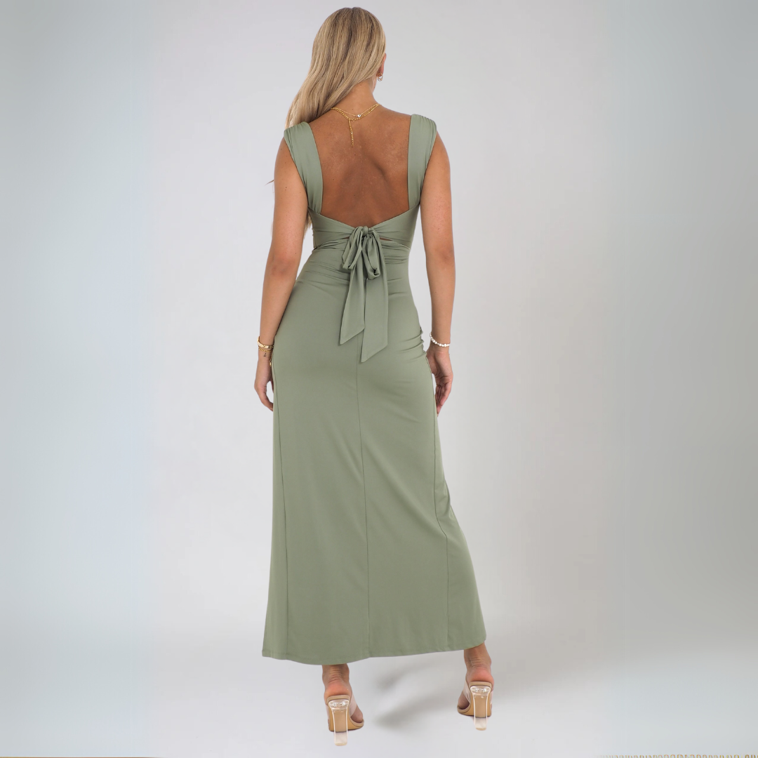 Dames Midi Jurk Elegante Stijl Polyester met Strikdetail 2