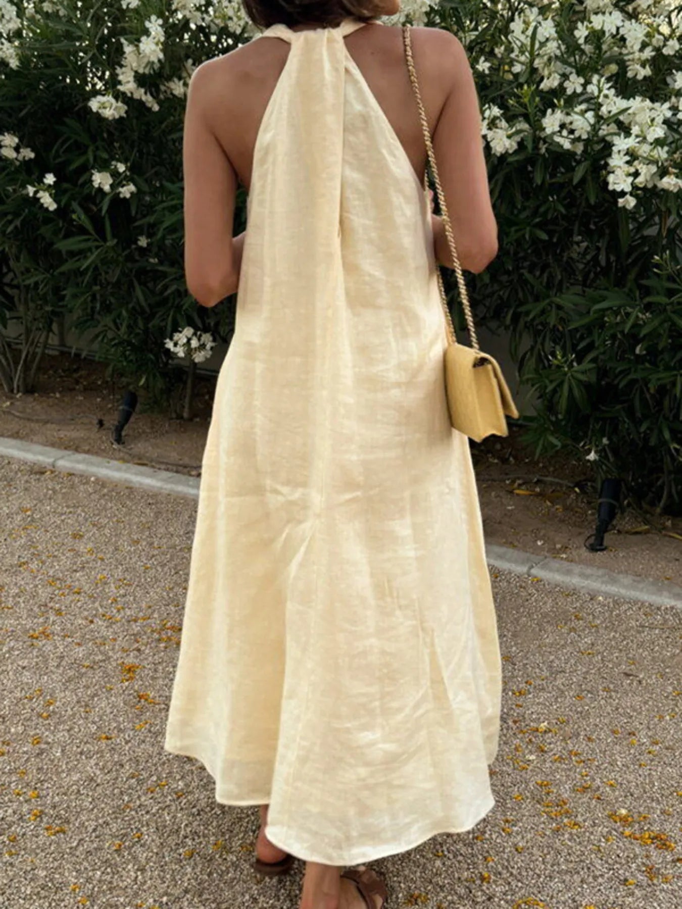 Dames Midi Jurk Halter V-Hals Linnen 100% Polyester 2